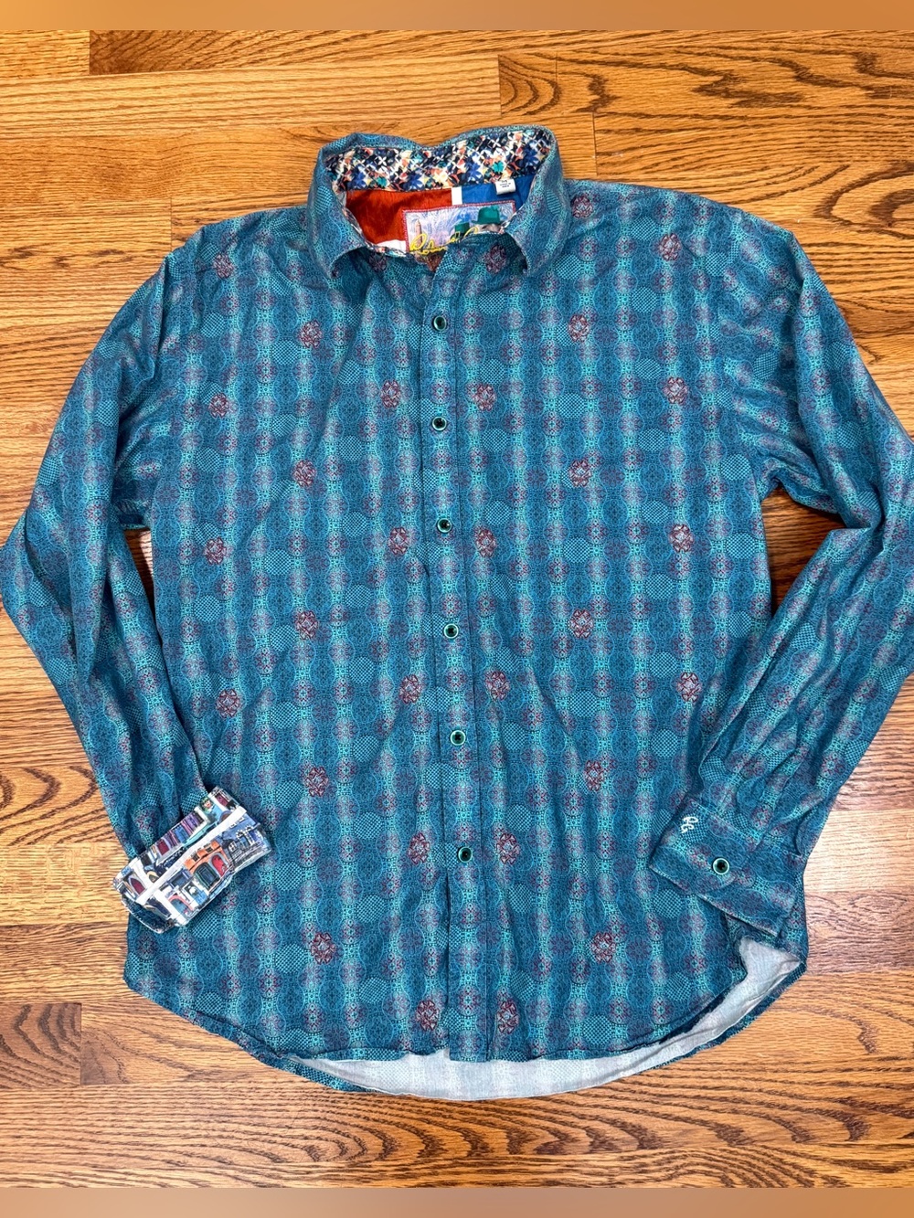 Robert Graham Temple Bar Shirt Mens Medium St Patricks Day Leprechaun Teal